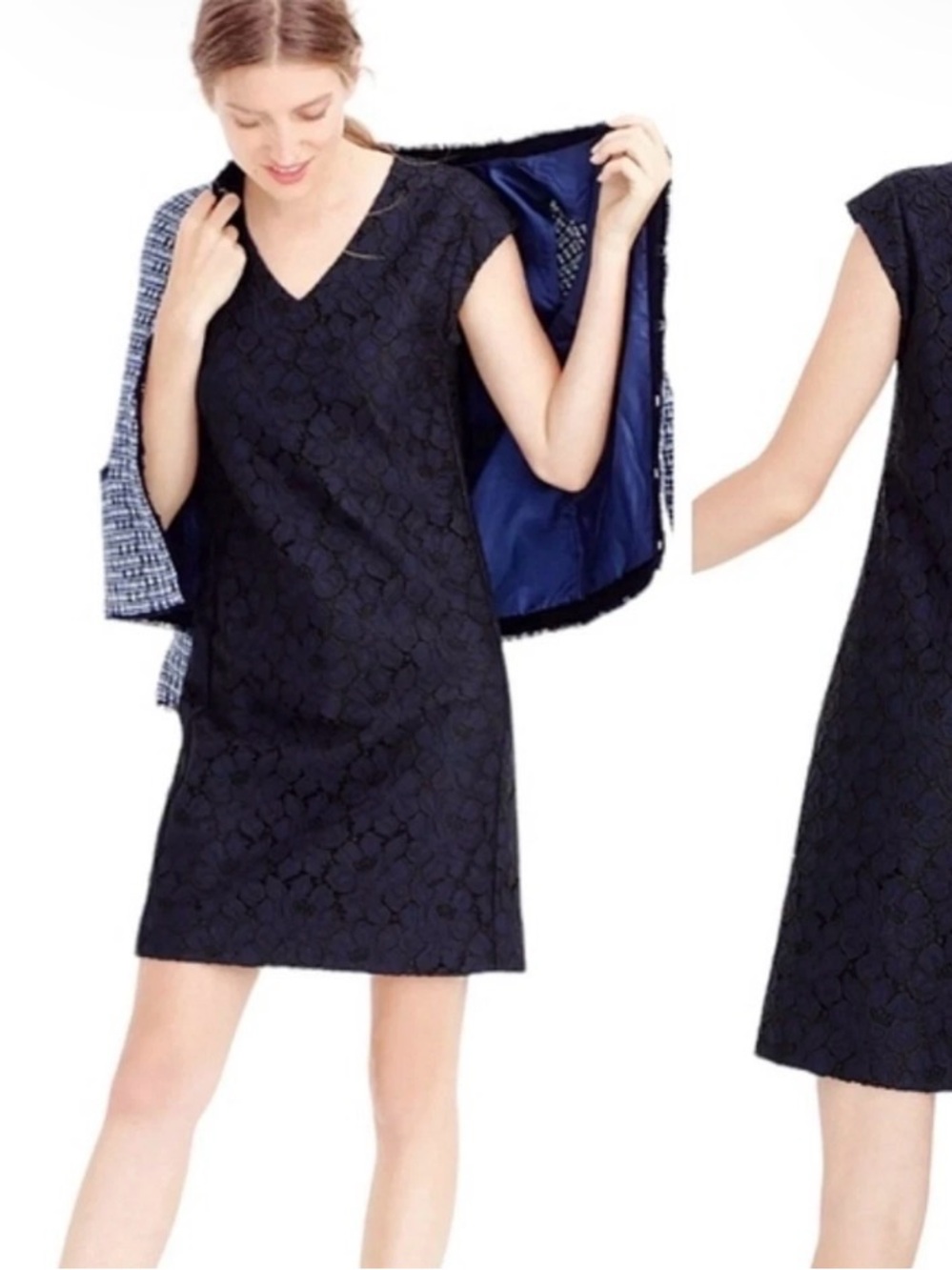 J CREW Navy Lace V-Neck Shift Dress